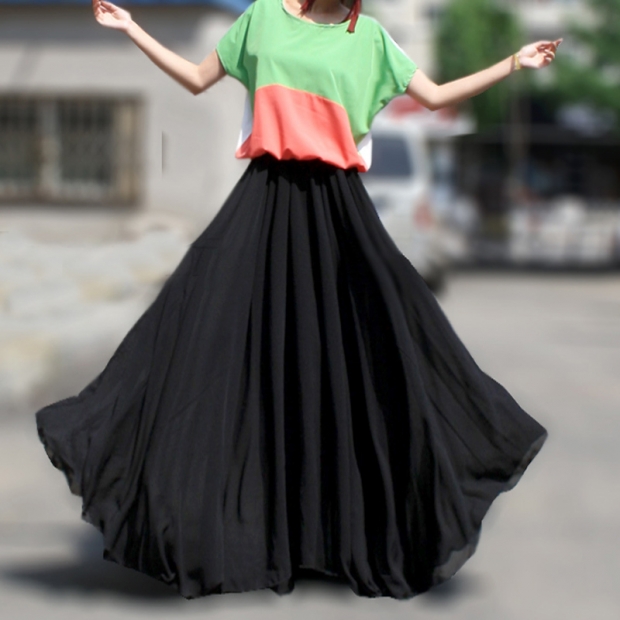 юбка в пол черная с разноцветным топом