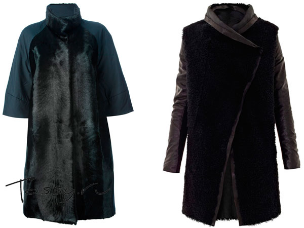 Пальто с вставками меха и кожи