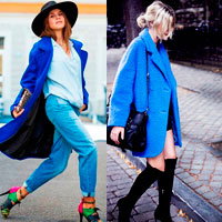 Синее и голубое женское пальто