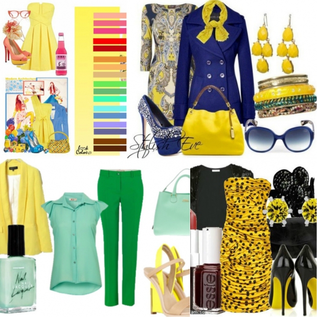Сочетание желтого цвета с другими цветами в одежде для женщин