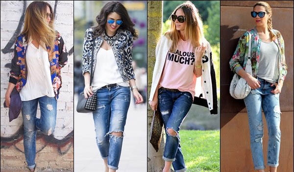 Модница в рваных джинсах