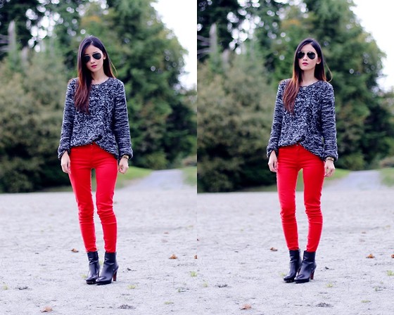 Модные луки осень 2014 красные джинсы